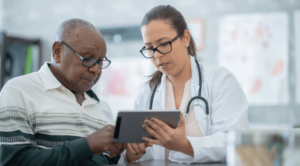 Doctor consults with a patient about mesothelioma immunotherapy options