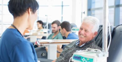 Mesothelioma patient receiving an immunotherapy infusion